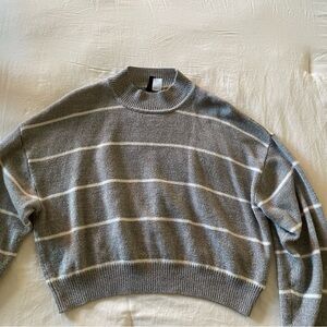 H&M cropped white and grey striped sweater